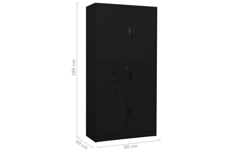 Kontorskap svart 90x40x180 cm stål - Svart - Oppbevaring - Skap - Oppbevaringsskap - Kontorskap - Dokumentskap