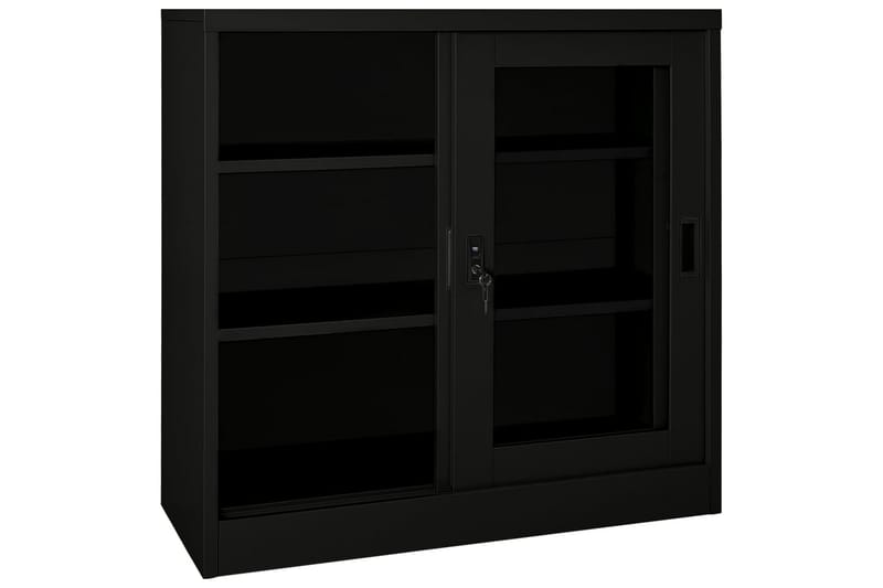 Skap med skyvedør 90x40x90 cm stål svart - Svart - Oppbevaring - Skap - Oppbevaringsskap - Kontorskap - Dokumentskap