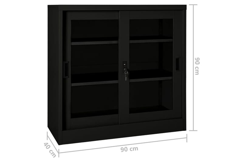 Skap med skyvedør 90x40x90 cm stål svart - Svart - Oppbevaring - Skap - Oppbevaringsskap - Kontorskap - Dokumentskap