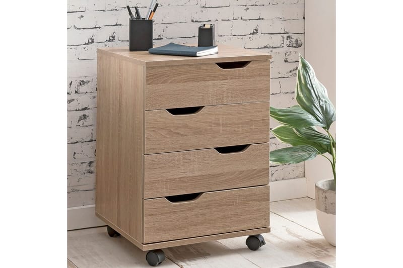 Rullecontainer Wohnling 4 skuffer foliert sponplate med hjul, moderne - Oppbevaring - Skap - Oppbevaringsskap - Kontorskap - Tegneskap & arkitektskap