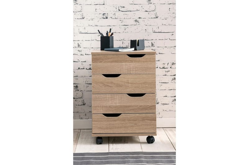 Rullecontainer Wohnling 4 skuffer foliert sponplate med hjul, moderne - Oppbevaring - Skap - Oppbevaringsskap - Kontorskap - Tegneskap & arkitektskap
