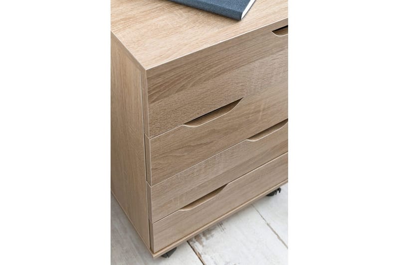 Rullecontainer Wohnling 4 skuffer foliert sponplate med hjul, moderne - Oppbevaring - Oppbevaringsmøbler - Kommode - Skuffeseksjon