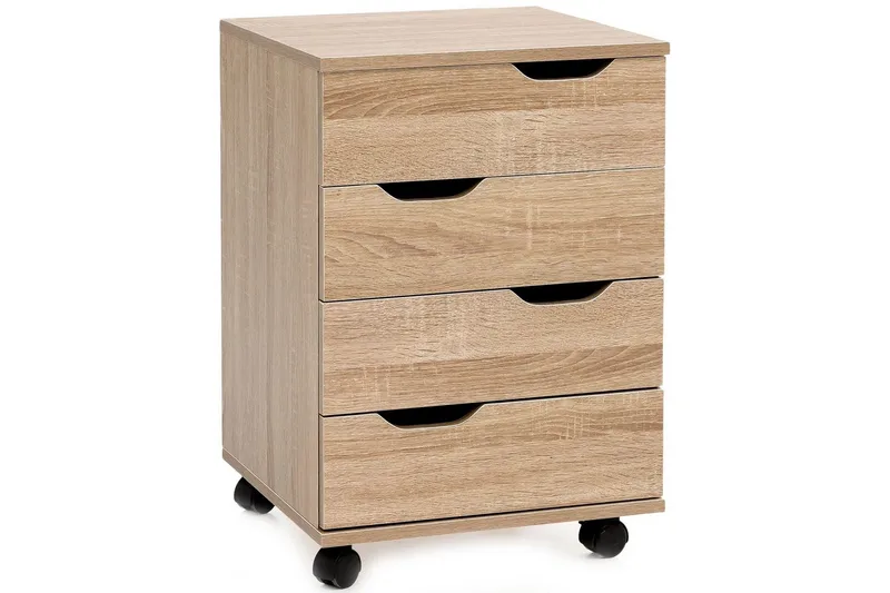 Rullecontainer Wohnling 4 skuffer foliert sponplate med hjul, moderne, undefined