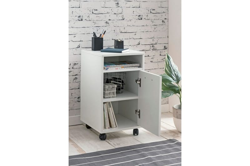 Rullecontainer Wohnling oppbevaringsbrett, 1 dør, foliert sponplate med hjul, moderne stil Hvit - Hvit - Oppbevaring - Oppbevaringsmøbler - Kommode - Skuffeseksjon