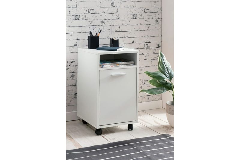 Rullecontainer Wohnling oppbevaringsbrett, 1 dør, foliert sponplate med hjul, moderne stil Hvit - Hvit - Oppbevaring - Oppbevaringsmøbler - Kommode - Skuffeseksjon