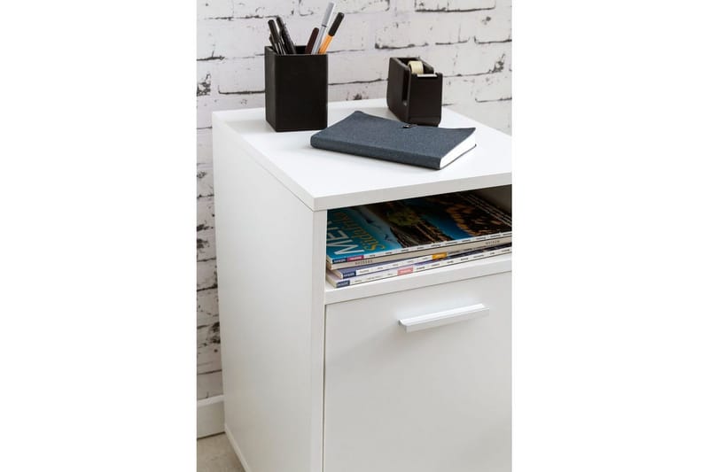 Rullecontainer Wohnling oppbevaringsbrett, 1 dør, foliert sponplate med hjul, moderne stil Hvit - Hvit - Oppbevaring - Skap - Oppbevaringsskap - Kontorskap - Tegneskap & arkitektskap