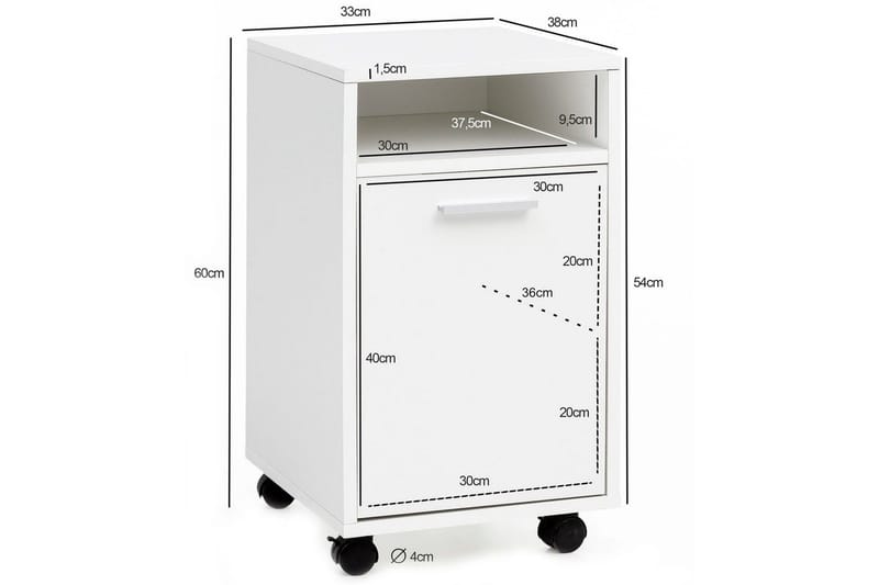 Rullecontainer Wohnling oppbevaringsbrett, 1 dør, foliert sponplate med hjul, moderne stil Hvit - Hvit - Oppbevaring - Skap - Oppbevaringsskap - Kontorskap - Tegneskap & arkitektskap
