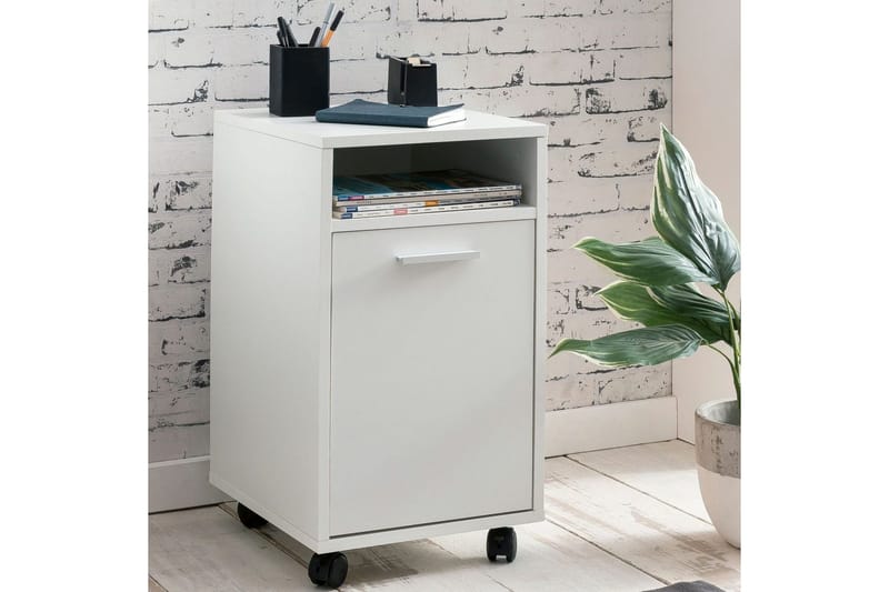 Rullecontainer Wohnling oppbevaringsbrett, 1 dør, foliert sponplate med hjul, moderne stil Hvit - Hvit - Oppbevaring - Skap - Oppbevaringsskap - Kontorskap - Tegneskap & arkitektskap
