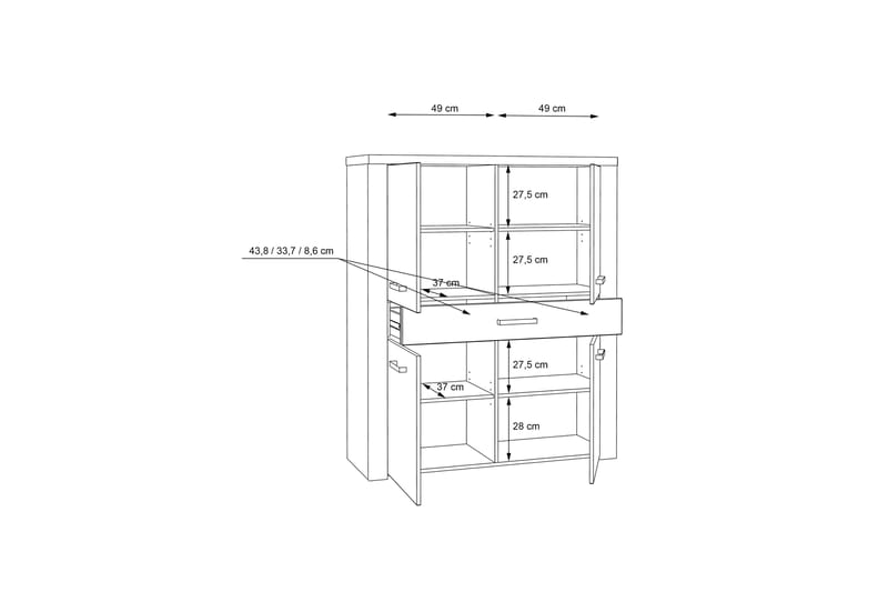 Loannia Highboard 42x117 cm - Brun - Oppbevaring - Skap - Oppbevaringsskap