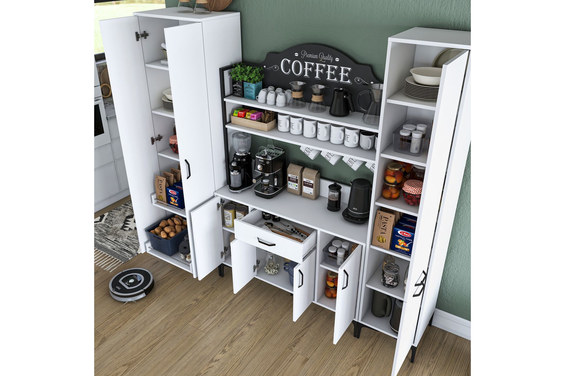 Manorma Highboard - Hvit - Oppbevaring - Skap - Oppbevaringsskap