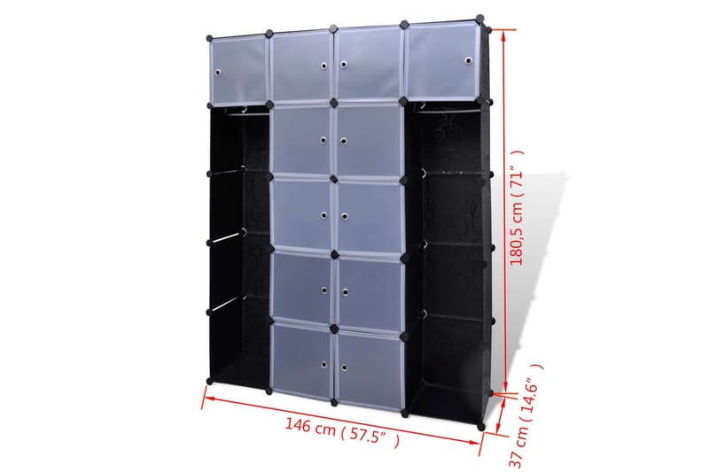 Modulrt skap med 14 deler svart og hvitt 37x146x180,5 cm - Oppbevaring - Skap - Oppbevaringsskap