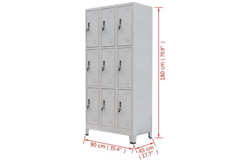 Garderobeskap med 9 rom stål 90x45x180 cm grå - Oppbevaring - Skap - Oppbevaringsskap - Omkledningsskap