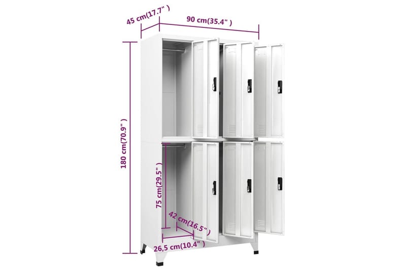 Oppbevaringsskap hvit 90x45x180 cm stål - Hvit - Omkledningsskap