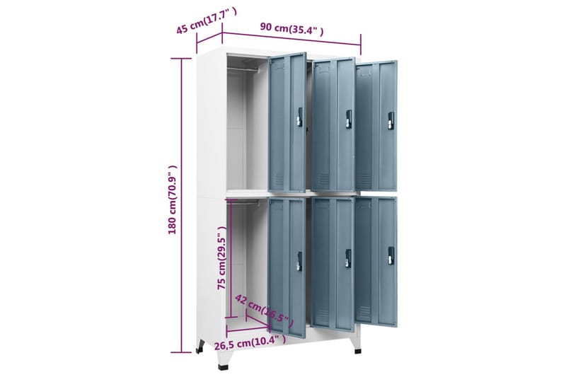 Oppbevaringsskap lysegrå og mørkegrå 90x45x180 cm stål - Grå - Omkledningsskap