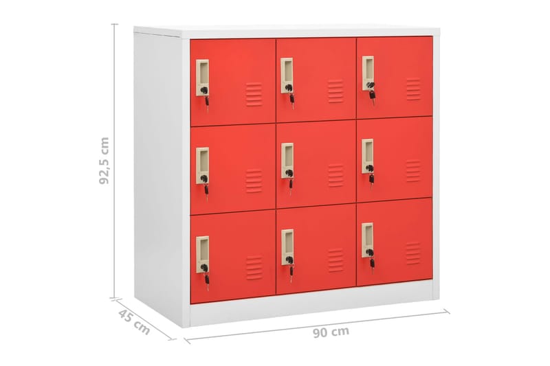 Oppbevaringsskap lysegrå og rød 90x45x92,5 cm stål - Grå - Omkledningsskap