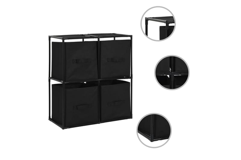 Oppbevaringsskap med 4 stoffkurver svart 63x30x71 cm stål - Oppbevaring - Skap - Oppbevaringsskap