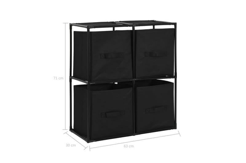 Oppbevaringsskap med 4 stoffkurver svart 63x30x71 cm stål - Oppbevaring - Skap - Oppbevaringsskap