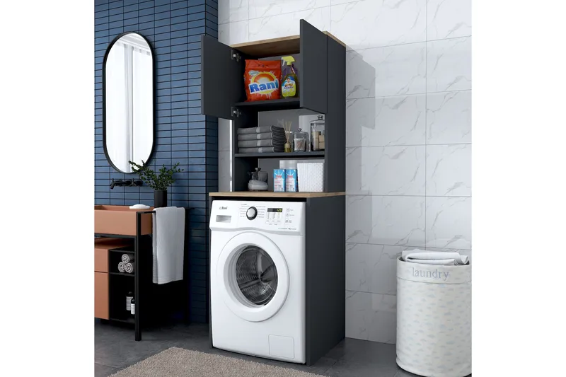 Ramdev Highboard - Valnøtt/Antrasitt - Hus & oppussing - Kjøkken & bad - Baderom - Baderomsmøbler & baderomsinnredning - Servantskap & kommode