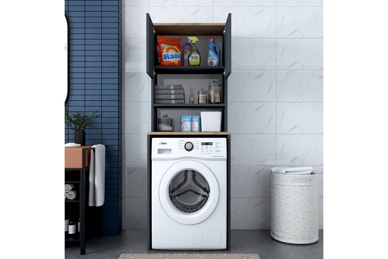 Ramdev Highboard - Valnøtt/Antrasitt - Hus & oppussing - Kjøkken & bad - Baderom - Baderomsmøbler & baderomsinnredning - Servantskap & kommode