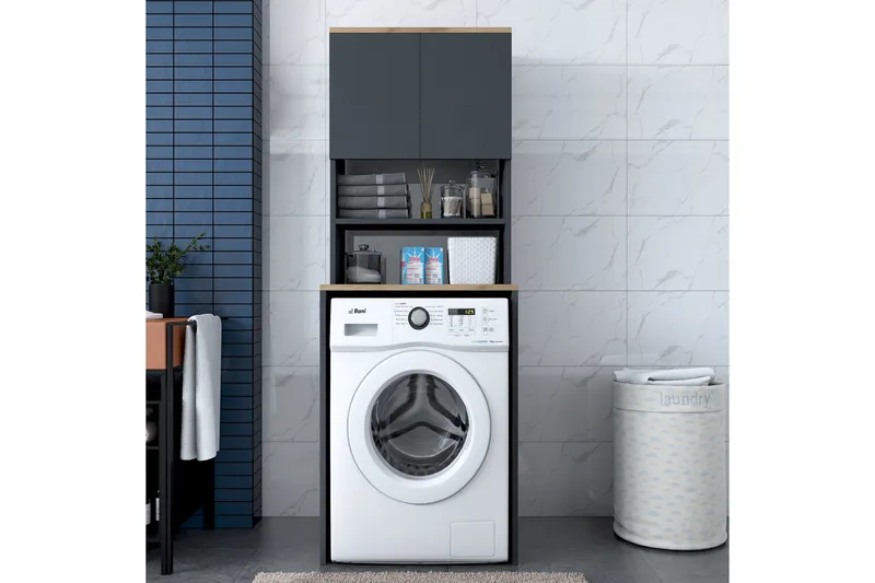 Ramdev Highboard - Valnøtt/Antrasitt - Hus & oppussing - Kjøkken & bad - Baderom - Baderomsmøbler & baderomsinnredning - Servantskap & kommode