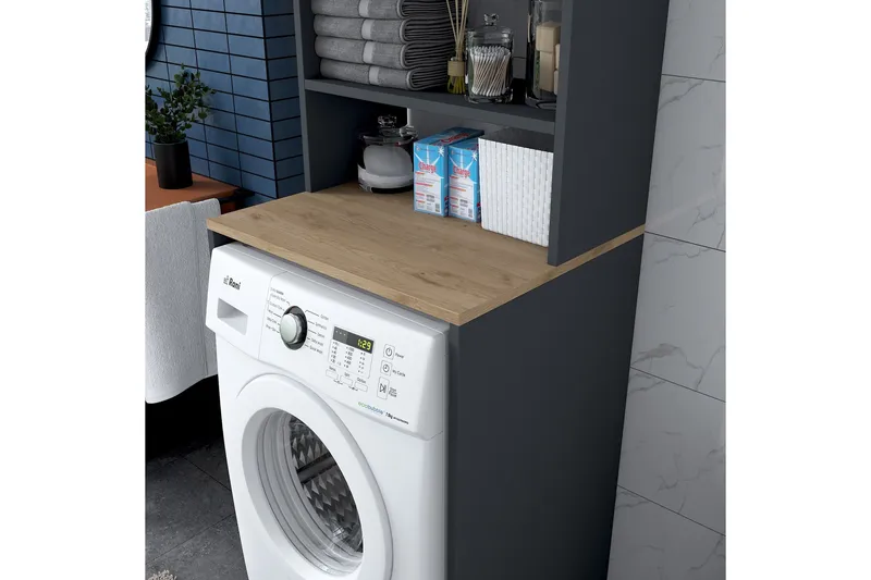 Ramdev Highboard - Valnøtt/Antrasitt - Hus & oppussing - Kjøkken & bad - Baderom - Baderomsmøbler & baderomsinnredning - Servantskap & kommode