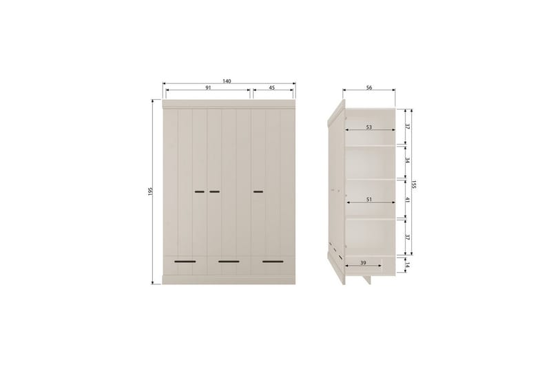 Skap Connect 3-Dører - Beige - Oppbevaring - Klesoppbevaring - Garderober & garderobesystem - Garderobeskap & klesskap