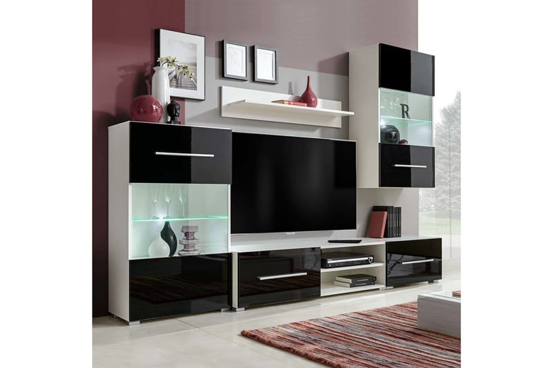 TV-møbel med skap og LED-lys 5 deler svart - Svart - Oppbevaring - Skap - Oppbevaringsskap