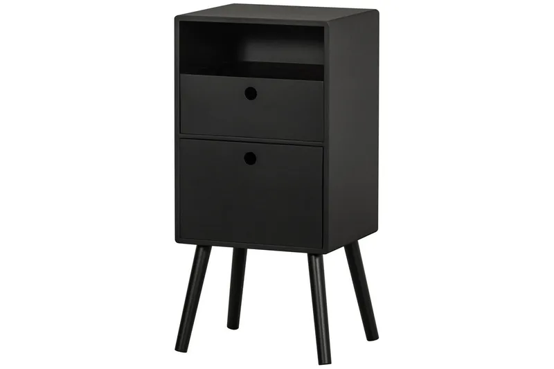 Ozzy High Nattbord 36 cm med Oppbevaring og Skuffer i Tre, Svart