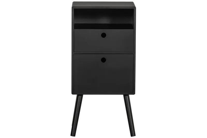 Ozzy High Nattbord 36 cm med Oppbevaring og Skuffer i Tre - Svart - Møbler - Bord - Avlastningsbord - Sengebord & nattbord