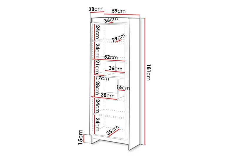 Polina Vitrineskap 59x181 cm - Brun / Svart - Oppbevaring - Skap - Vitrineskap