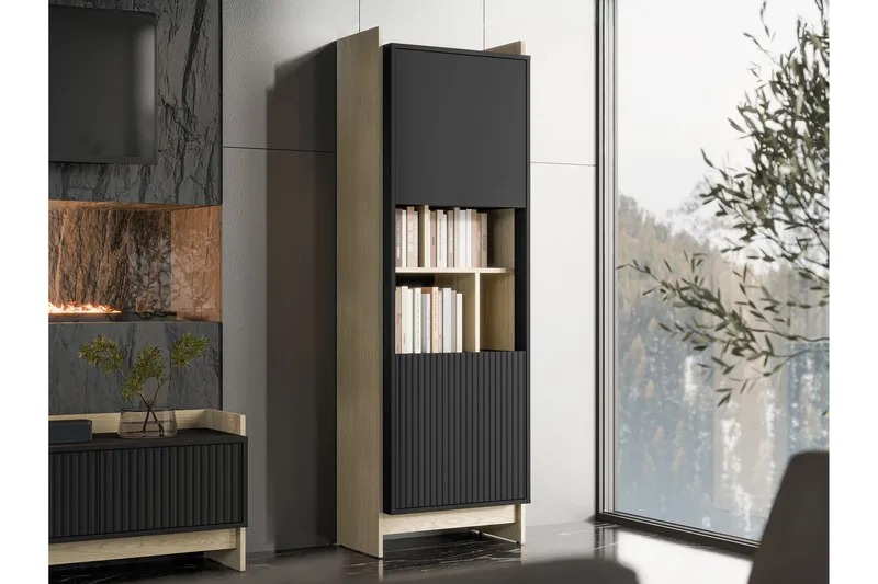 Polina Vitrineskap 59x181 cm - Brun / Svart - Oppbevaring - Skap - Vitrineskap