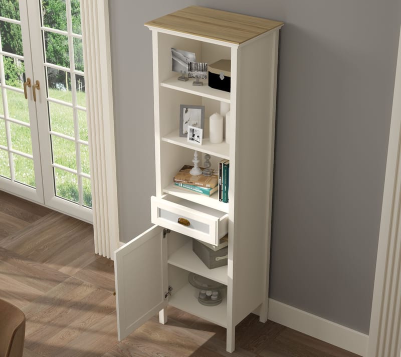 Rilena Multifunksjonsskap 60x194 cm - Krem, eik, grå - Oppbevaring - Skap - Oppbevaringsskap