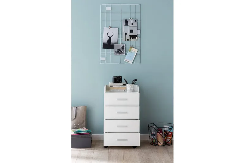 Rullecontainer Wohnling 4 skuffer med hjul, oppbevaringsbrett, foliert sponplate, moderne stil Hvit - Hvit - Oppbevaring - Skap - Oppbevaringsskap