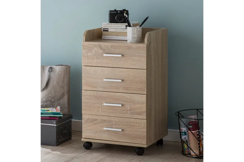 Rullecontainer Wohnling 4 skuffer med hjul, oppbevaringsbrett, foliert sponplate, moderne stil Sonoma - Sonoma - Oppbevaring - Skap - Oppbevaringsskap