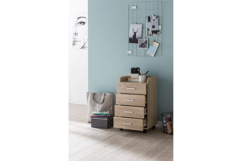 Rullecontainer Wohnling 4 skuffer med hjul, oppbevaringsbrett, foliert sponplate, moderne stil Sonoma - Sonoma - Oppbevaring - Skap - Oppbevaringsskap