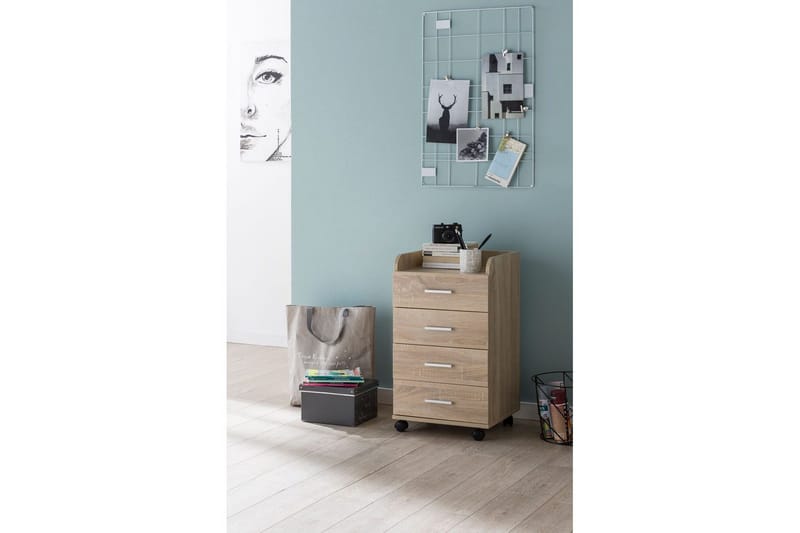 Rullecontainer Wohnling 4 skuffer med hjul, oppbevaringsbrett, foliert sponplate, moderne stil Sonoma - Sonoma - Oppbevaring - Skap - Oppbevaringsskap