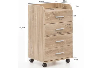 Rullecontainer Wohnling 4 skuffer med hjul, oppbevaringsbrett, foliert sponplate, moderne stil Sonoma - Sonoma - Oppbevaring - Oppbevaringsmøbler - Kommode - Skuffeseksjon