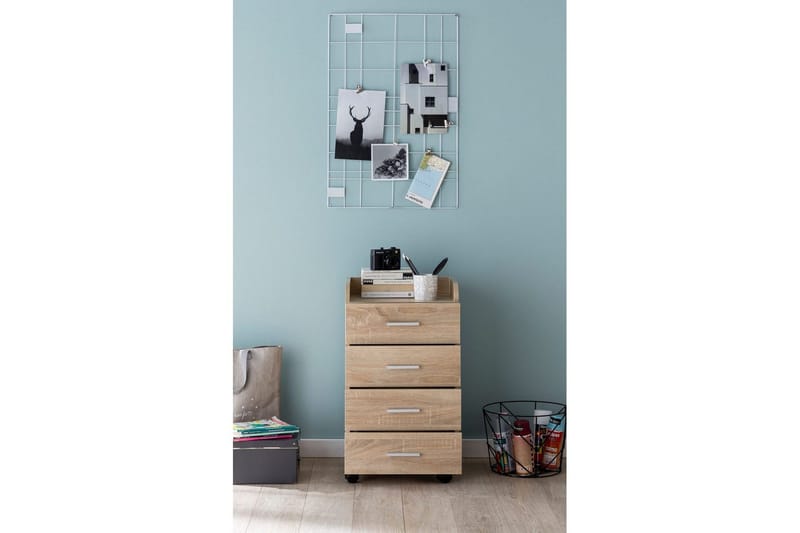Rullecontainer Wohnling 4 skuffer med hjul, oppbevaringsbrett, foliert sponplate, moderne stil Sonoma - Sonoma - Oppbevaring - Skap - Oppbevaringsskap