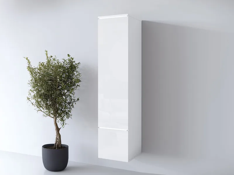 Sherie Smalt Vitrineskap 30 cm i Glass med Trestamme - Hvit - Oppbevaring - Skap - Vitrineskap