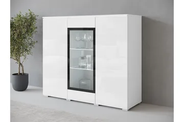 Sherie Vitrineskap 120 cm med Oppbevaring og Belysning i Tre - Hvit - Oppbevaring - Skap - Vitrineskap