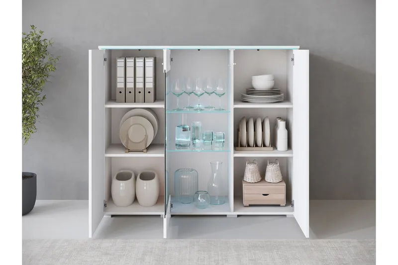 Sherie Vitrineskap 120x104 cm - Hvit / Grå - Oppbevaring - Skap - Vitrineskap