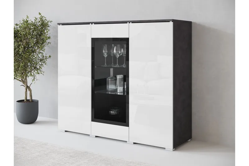 Sherie Vitrineskap 120x104 cm - Hvit / Grå - Oppbevaring - Skap - Vitrineskap