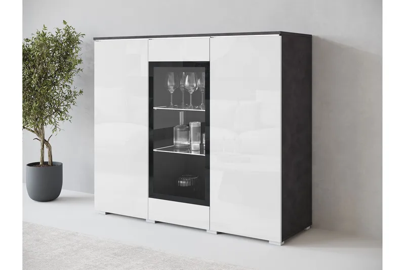 Sherie Vitrineskap 120x104 cm - Hvit / Grå - Oppbevaring - Skap - Vitrineskap