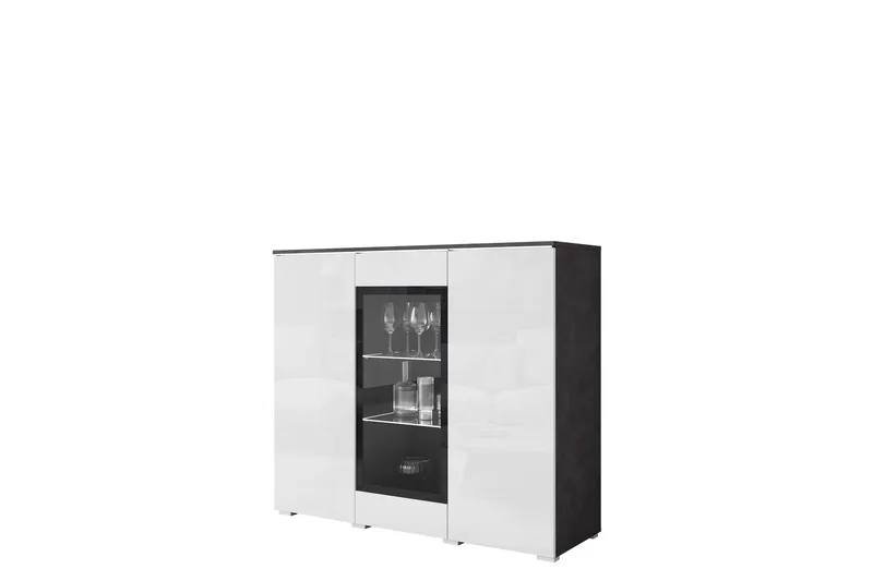 Sherie Vitrineskap 120x104 cm, Hvit / Grå