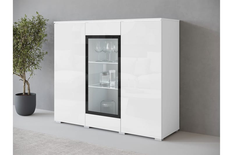 Sherie Vitrineskap 120x104 cm - Hvit - Oppbevaring - Skap - Vitrineskap