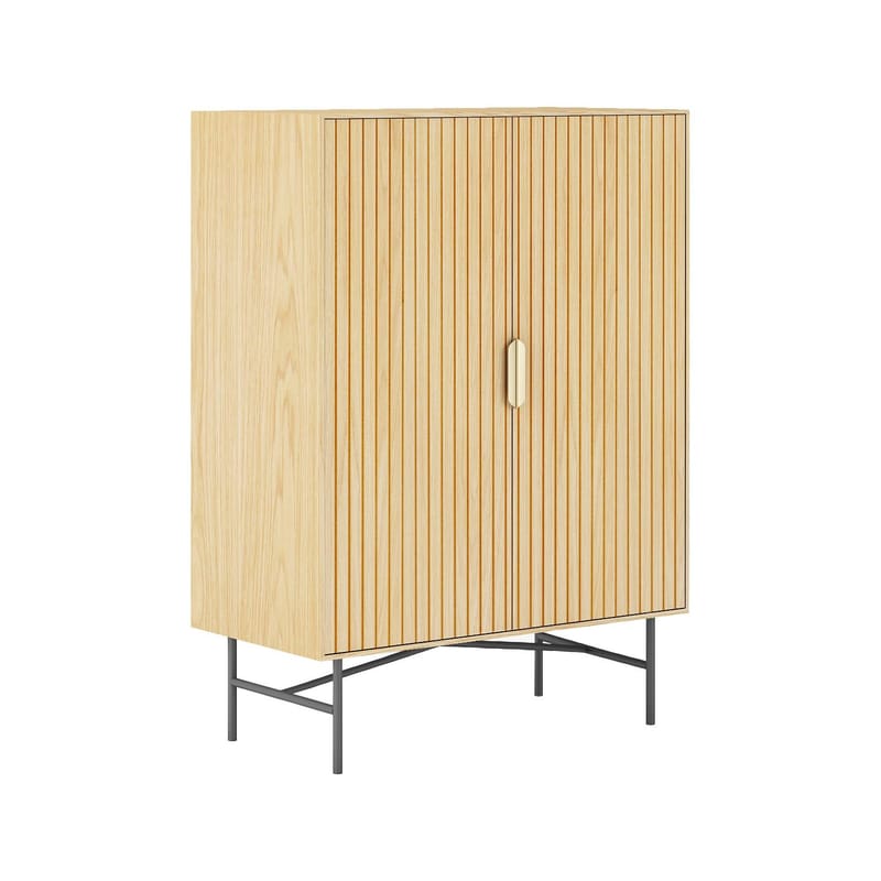 Skap HOME4YOU Bassel 80x40x110 cm 3D melamin, Lys tredekor / svart / gull