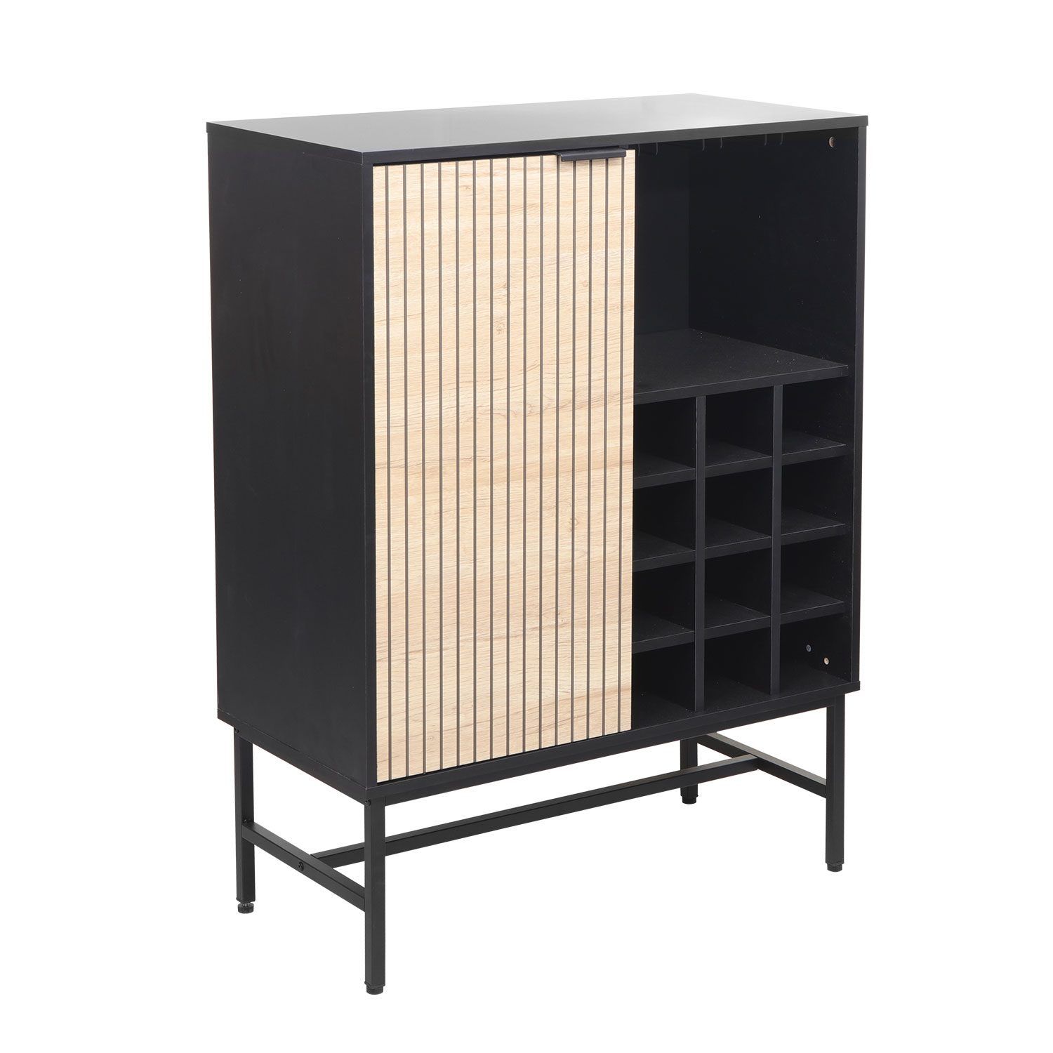 Skap HOME4YOU Helve med vinreol 80x40x110 cm melamin - svart / lyst tre