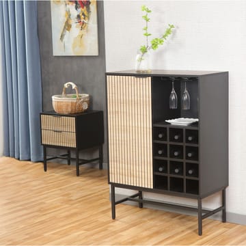Skap HOME4YOU Helve med vinreol 80x40x110 cm melamin - svart / lyst tre - Oppbevaring - Skap - Barskap