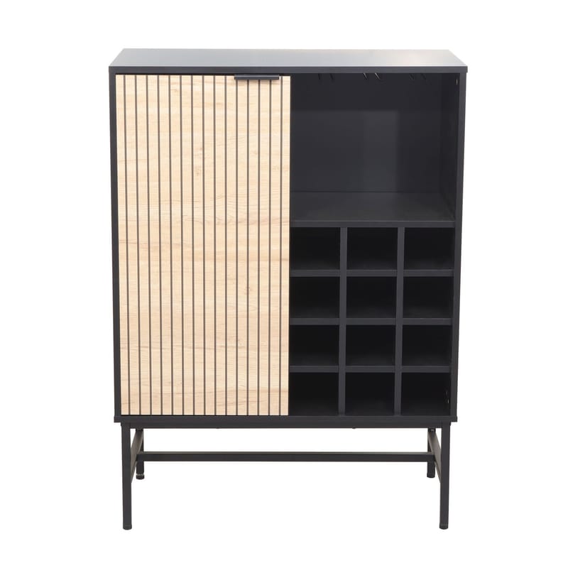 Skap HOME4YOU Helve med vinreol 80x40x110 cm melamin - svart / lyst tre - Oppbevaring - Skap - Barskap