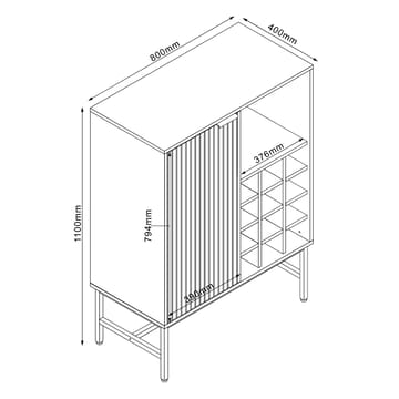 Skap HOME4YOU Helve med vinreol 80x40x110 cm melamin - svart / lyst tre - Oppbevaring - Skap - Barskap